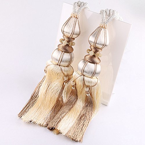 BERTERI 1 Pair Window Curtain Tassel Tiebacks, Luxury Beige Curtains Hanging Ball Holdback Living Room Supplies Window Treatment Accessories