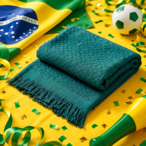 Decolab Manta Básica de Algodão Decorativa Moderna com Franja Estilo Boho para Poltrona, Sofá e Cama 150 x 120 cm em Acabamento Artesanal (Verde Brasil Copa Do Mundo)