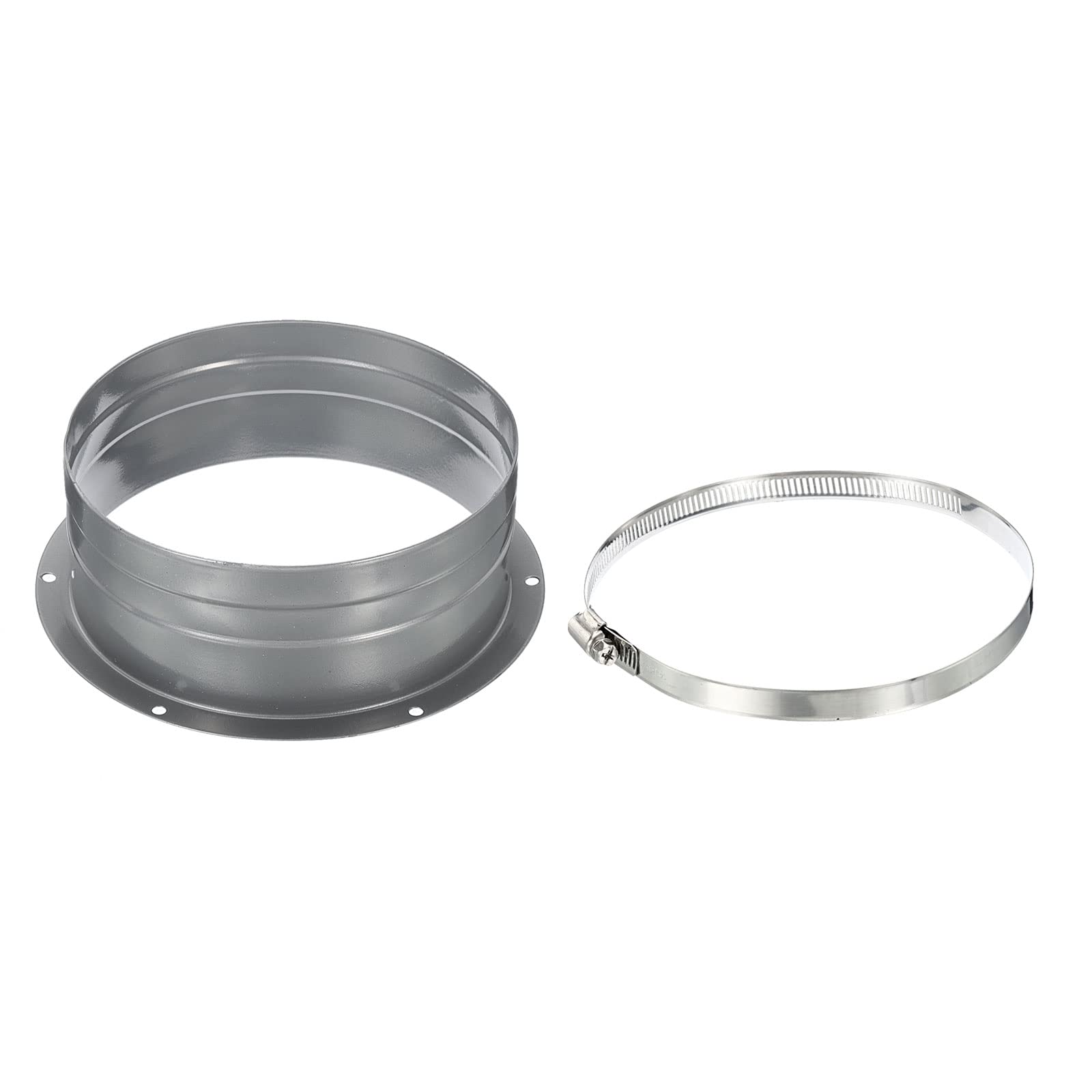 PATIKIL 6 Inch Duct Connector Flange, Metal Straight Pipe Exhaust Hose Flange with Clamp for Heating Cooling Ventilation HVAC System