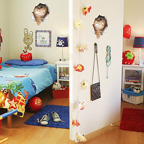 Greatstar DIY 3D Through The Wall Lovely Dog&cat Fridge Stickers Bathroom Toilet Cover Water Tanks Decal (Cat2)