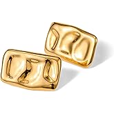 Chunky Gold Rectangle Stud Earrings for Women, 18K Gold Plated Stainless Steel Thick Stud Earrings, Minimalist Geometric Earrings for Women Jewelry Gift