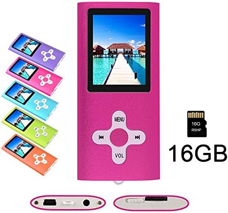 RHDTShop MP3 MP4 Player with a 16 GB Micro SD card, Support UP to 32GB TF Card, Portable Digital Music Player/Video/Voice recorder/FM Radio/E-Book Reader, Ultra Slim 1.7" LCD Screen, Pink