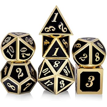 Metal Dice Set DND, 7 die Metal Polyhedral Dice Set with Metal Box Black Color and Gold Number for Role Playing Game Dungeons and Dragons D&D Pathfinder Shadowrun and Math Teaching