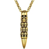 Skull Necklace for Men, Stainless Steel Skeleton Pendant Necklaces, Retro Hip Hop Punk Style, Gothic Halloween Jewelry, Come with Box