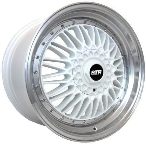 18X8 STR606 RIM WHITE MACHINED LIP CUSTOM WHEEL DRILL LUG NUTS