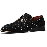 LCQL Men's Noble Suede Loafers Shoes Slip-on Dress Shoes with Gold Rivet Party Dancing Shoes Plus Size 7-12.5
