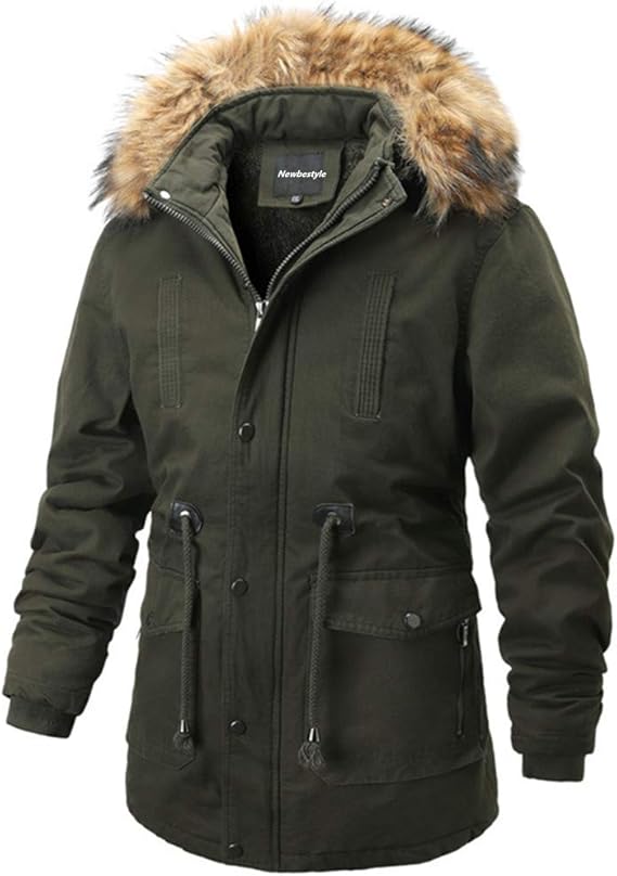 Newbestyle Men's Winter Warm Fleece Lined Parka Jacket Detachable Hooded Windbreaker Coats