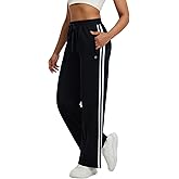 baleaf Women's Fleece Lined Pants Wide Leg Track Pants with Zipper Pockets Loose Fit Straight Leg Pull on Pants for Winter