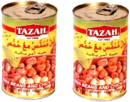 Fava Beans and Chick Peas ( Foul Meddamas ) 2-CANS ( Kosher ) Cooked & Ready to Serve - 16 Oz. فول مدمس مع حمص، فولة أميركية 450غ