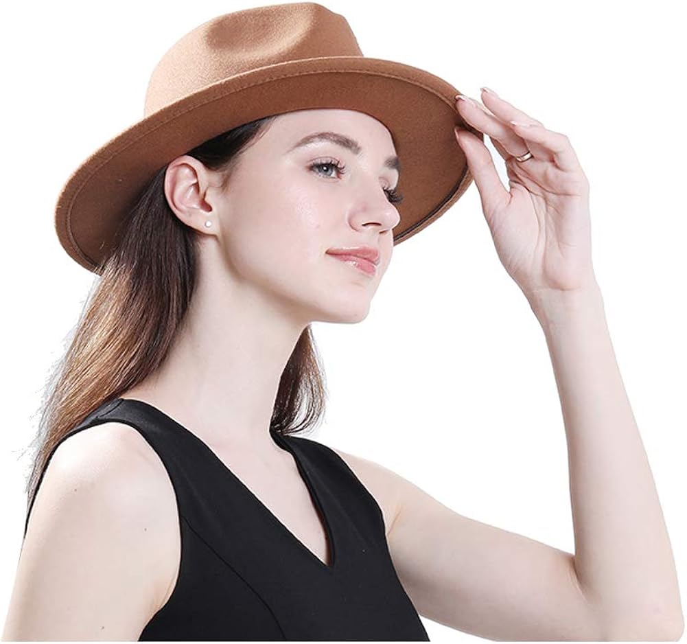Lisianthus Women Belt Buckle Fedora Hat Dark-Camel at  Women’s Clothing store