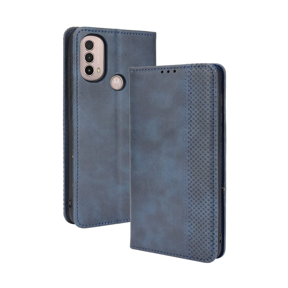 GOKEN Leather Folio Case for Motorola Moto E20, Magnetic Closure Full Protection Book Style Wallet Flip Cover with [Kickstand] and [Card Slots], PU/TPU Case Phone Shell (Blue) — image 1