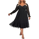 Talisea Plus Size Dresses Sweetheart Neckline Long Sleeves Chiffon Party Cocktail A Line Curvy Womens Midi Dress