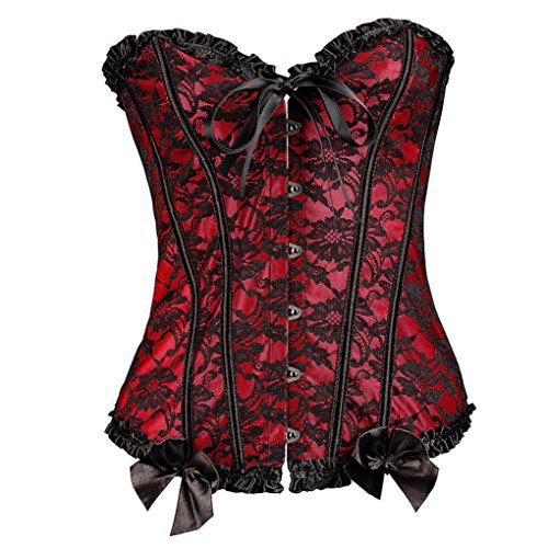 Damen Korsett,Kanpola Damen Floral Corsage Korsagen Taille Reizwäsche Nachtwäsche Lingerie Nachthemden Sport-BHs Dirndlblusen (XL, Rot) – Bild 3