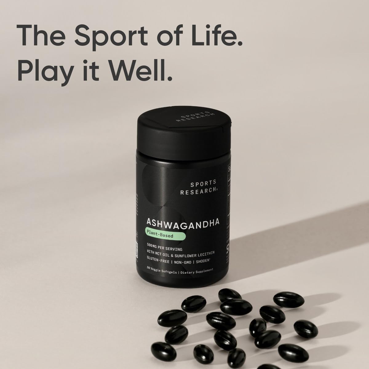 Sports Research Ashwagandha Softgels with Coconut MCT Oil - Natural Adaptogen Made with Shoden® Ashwa for Relaxation, Calm & Sleep Support - Gluten Free & Vegan Friendly - 60 Count