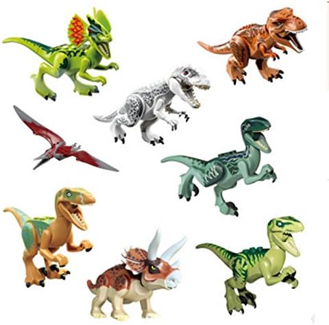 CHSYOO 8 x toy dinosaur figures blocks set, dinos building minifigures with movable head mouth hands feet, toy gift for children birthday kids party, non-toxic safe for child