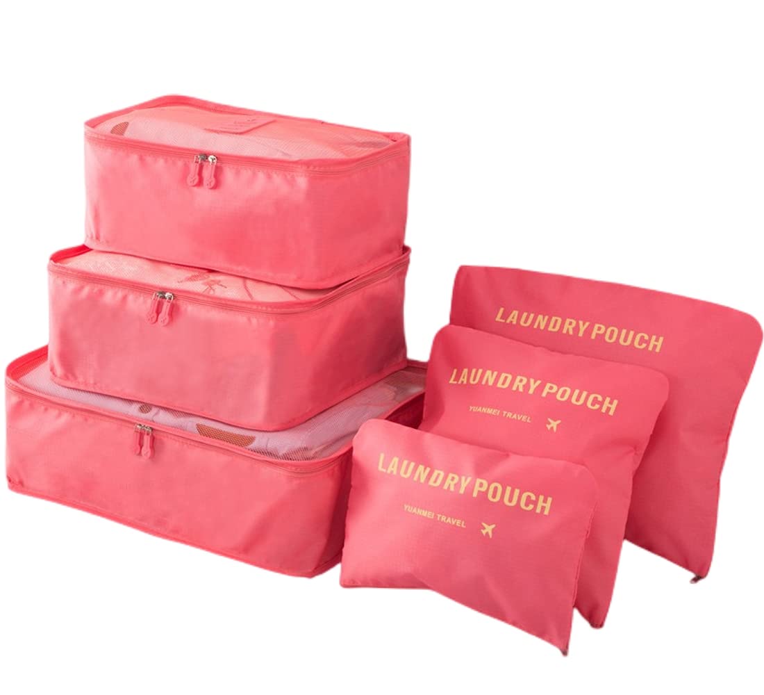 M-jump Travel Organizer Luggage Compression Pouches, 6 Set Travel Storage Bags Travel Multi-functional Clothing Sorting Packages (Watermelon Red)
