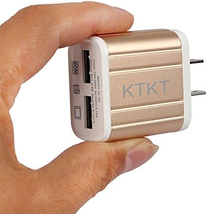 Wall Charger, KTKT[Upgreded]USB Wall Charger Dual USB Port Plug 2.4A/12W Power Portable Home Travel Adapter Aluminum Shell, for Samsung Galaxy S4 S5 Edge S8, iPhone 7 6 Plus 6S 5S 4S (USA-Gold)