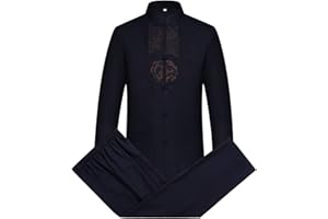 WECOTTON Kung Fu Suit Sets Mens Chinese Tang Suit Hanfu Martial Arts Clothes Shirt Traditional Uniform Tops Bottoms