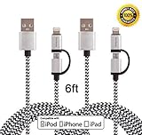 Wecharge(TM) 2 Pack 3FT 2 in 1 Extra Long Nylon Braided 8 pin Lightning& Micro USB Cable Charger for iPhone 6s plus/6s/6 plus/6/5/5s/5c, iPad, iPod, Samsung, HTC, Motorola &Other Smartphones (Black)
