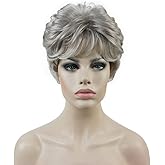 Aimole Women's Wigs Short Platinum Silver Gery Natural Wave Synthetic Capless Hair Full Wig(51 Silver Gray)