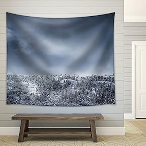 Winter Landscape with Panorama of Mountain Covered by Snow - Fabric Wall Tapestry Home Decor - 51x60 inches
