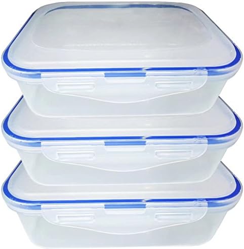 Food Storage Containers with Lids, 100% Leak Proof, Plastic Containers with Snap Locking Lid, Plastic Lunch Box BPA Free, Microwave, Freezer and Dishwasher Safe, Clear, 3 Piece Set