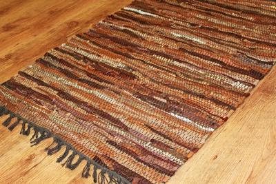 Rag rug / rag rugs - Nordal Design (brown, 100% leather) (75 x 150 cm)