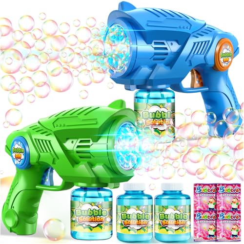 Nicmore 2 Electric Bubble Gun Children: Bubble Machine with 2 Soap Bubbles Refill Solution & LED Light One Button Start & Leak-Proof Bubble Gun for Outdoor Party (3+ Years)