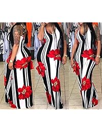 LROSEY Vestido de verano Maxi Boho Tie Dye impreso sin mangas sueltas largo vestido de tanque con bolsillos casuales