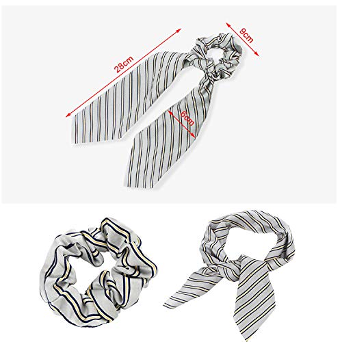 Silk Satin Hair Scrunchies Scarf, 12 Pcs Ribbon Bow Scrunchies, Soft Scarf Hair Ties Bowknot Ponytail Holder for Women Girls, Including 4 Solid Colors & 4 Stripe Styles & 4 Flower Pattern