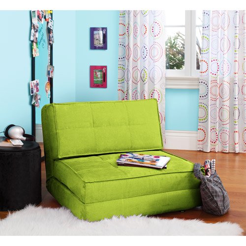 Flip Chair Convertible Sleeper Dorm Bed Couch Lounger Sofa in Green Glaze
