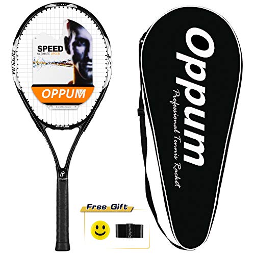 oppum Adult Carbon Fiber Tennis Racket, Super Light Weight Tennis Racquets Shock-Proof and Throw-Proof,Include Tennis Bag Tennis Overgrip (New T80 -(Black), 4 3/8)