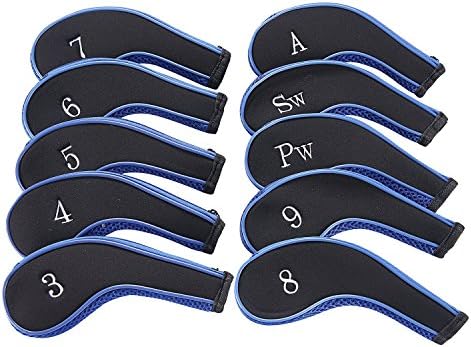 Carvesky Golf Club Headcovers,Wedge Neoprene Golf Head Iron Cover with Zipper Long Neck -Set of 10pcs (Blue +balck)