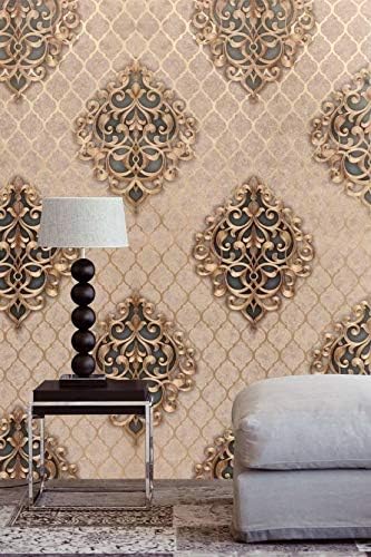 Eurotex 57 SQFT Textured Vinyl PVC Coated 3D Beautiful Damask Wallpaper Rolls for Walls/Home decoration-L37205
