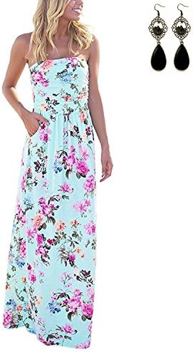 Sitengle Women Maxi Dresses Wrapped Chest Floral Print Formal Evening Party Tube Bohemian Beach Long Dresses (M, Color 11)