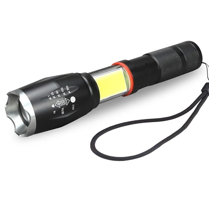 THINK3TM, Metal New Version Cree XML-T6 500lm LED USB Rechargeable Flashlight Torch 3Mode with COB Light 2000mAh,(Black)