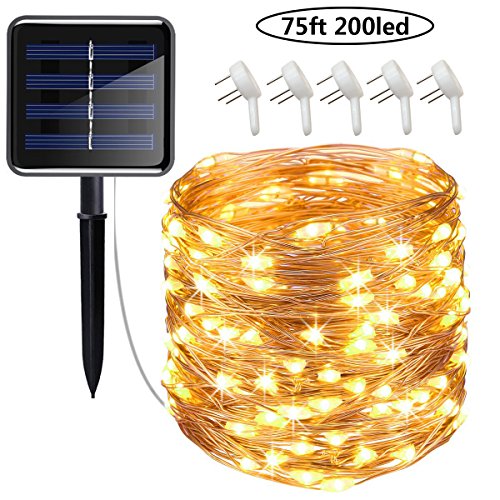 Cusomik Solar String Lights Outdoor,75ft 200 LED Copper Wire Lights,8 Modes Starry Lights, IP65 Waterproof Fairy Christmas Decorative Lights for patio,Garden,Gate,Yard,Wedding,Party 1 pack