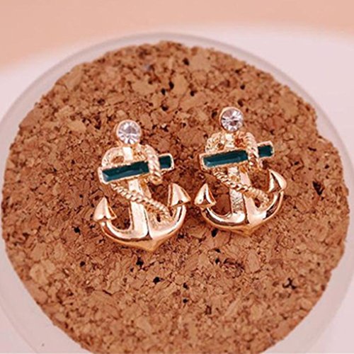 AIMTOPPY Women Fashion Crystal Rhinestone Sailor Anchor Ear Stud Earrings Gift (Gold) - Thumbnail 3