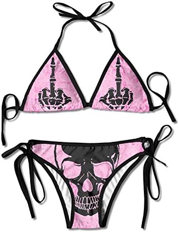 Women's Skull with Two Middle Fingers Black Art Sexy Bikini Swimsuit Bathing Suits