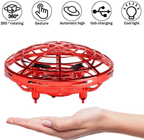 KENROLL Mini Drone Flying Ball Toys for Kids or Adults, 360° Rotating Infrared Induction Hand Operated Drone Helicopter Quadcopter for Boys Girls(Red)