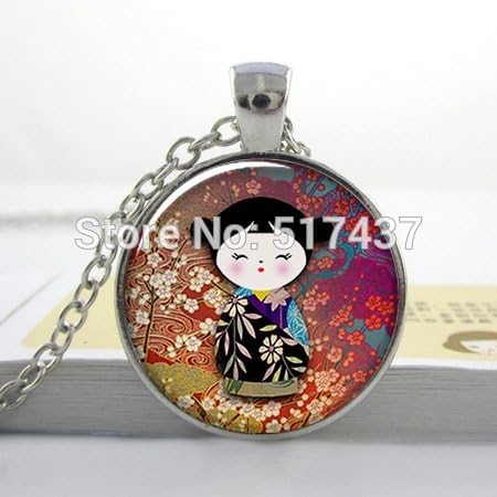 Pretty Lee Kokeshi Doll Pendant Kokeshi Necklace Charm Japanese Jewelry Burgundy Wine Ethnic Doll Charm