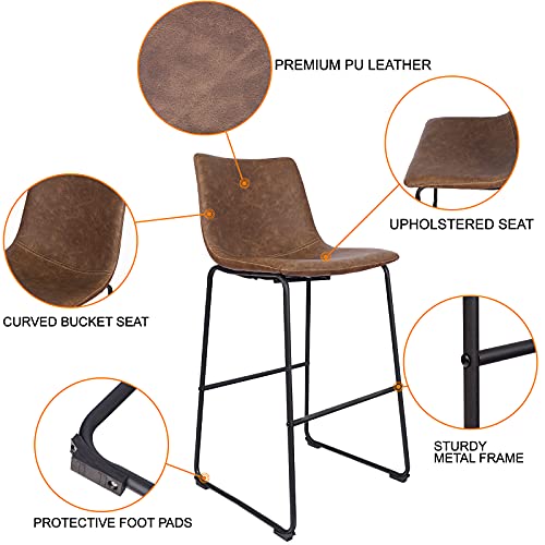 LITARO Bar Stools Set of 2,Counter Height Bar Stools,Tall Stools for Kitchen Island Modern Bar Chairs Upholstered,Light Brown