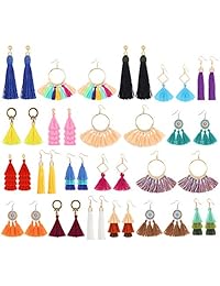 Sntieecr 20 Pairs Colorful Tassel Earrings Long Layered Thread Ball Dangle Earrings Hoop Fringe Bohemian Tiered Tassel Drop Earrings Fashion Jewelry Gift Set for Women Girls Valentine Birthday Party