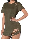 Pxmoda Women's O Neck Short Sleeve Ripped T Shirt Dress