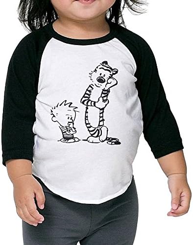 Kid's Tiger Calvin And Hobbes 3/4 Raglan Sleeves Baseball Tee Shirt Jersey For Boys And Girls Age Of 2 - 6 Years Old Black 5-6 Toddler