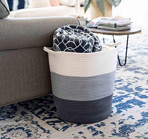 Little Hippo 2pc Large Cotton Rope Basket (18"x16") 100% Natural Cotton! Rope Basket, Woven Storage Basket, Large Basket, Blanket Basket Living Room, Toy Basket, Pillow Basket, Gray