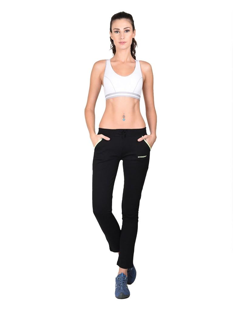 onesport women's 100% cotton jersey black trackpants(onsp26bl-p)
