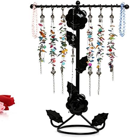 YOUBETTER T-Bar Tall Jewellery Organiser Plastic Clear Necklace Stand Rose double row bracelet bracelet earrings jewelry display stand (Black)