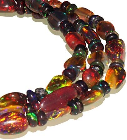 Handmade 21 Carat 1Necklace 4.5x5 to 5x9 mm 16" Black Tumble Beads with roundell beads Genuine Ethiopian Fire Opal necklace 8012
