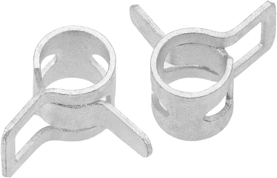 uxcell Spring Band Type Clamp 7mm Inner Dia Fit 7.5-8.2mm OD Hose Fuel Line Silicone Tube Clips Clamp Silver Manganese Steel 20Pcs